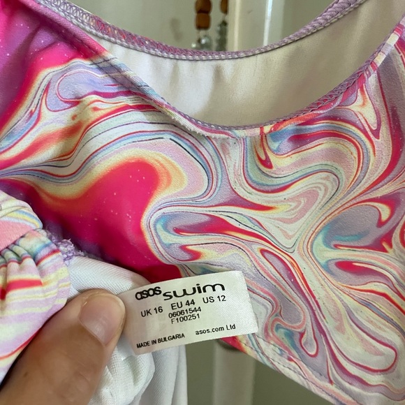 ASOS High Leg Side Tie One Piece Swimsuit // Colorful Marble // 12 - Picture 3 of 4